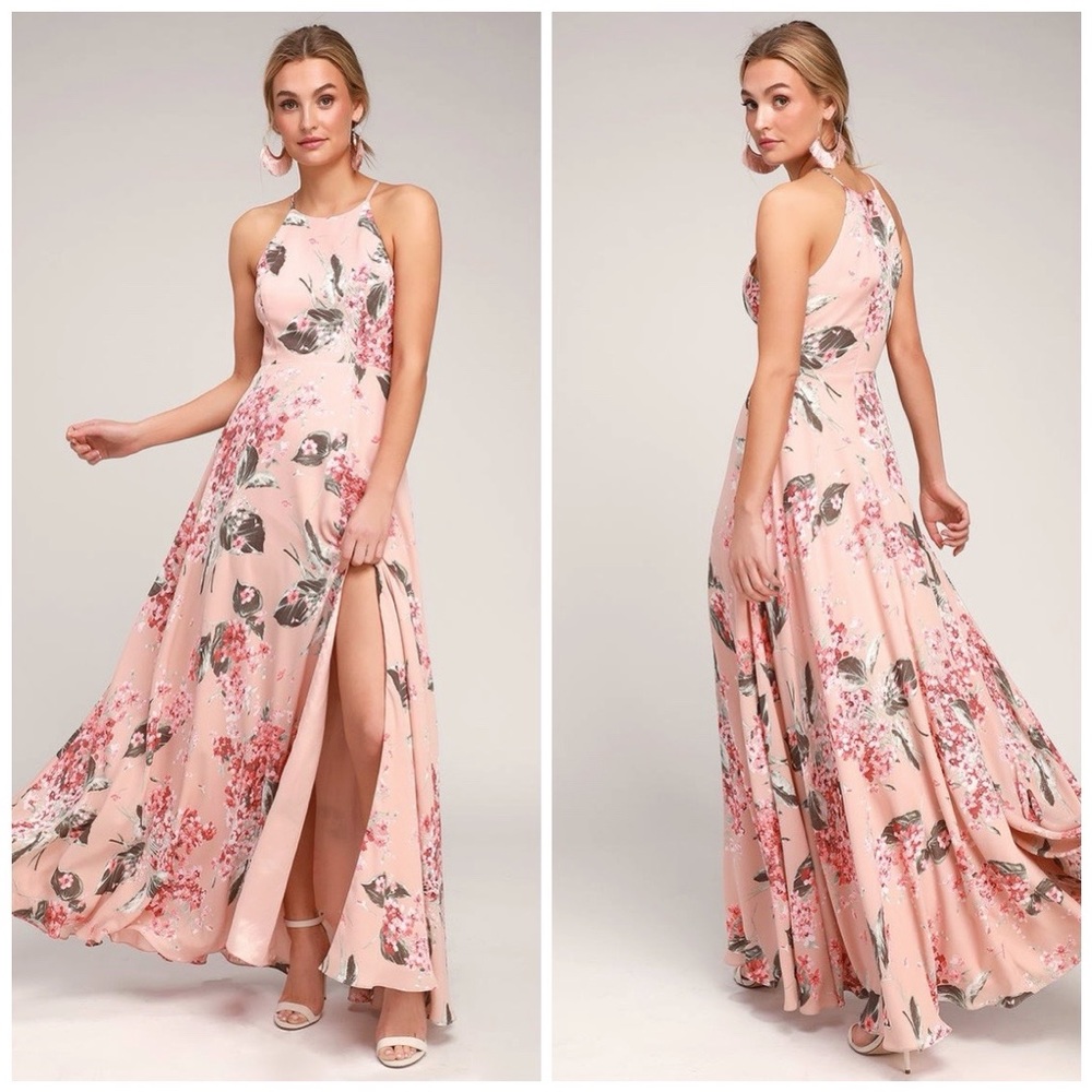 New Lulus Daley Blush Floral Print Sleeveless Maxi Dress